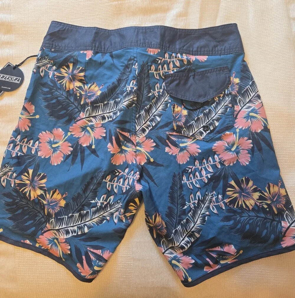 Ezekiel  NWT - Navy Floral Board Shorts with Pink & Yellow Hibiscus